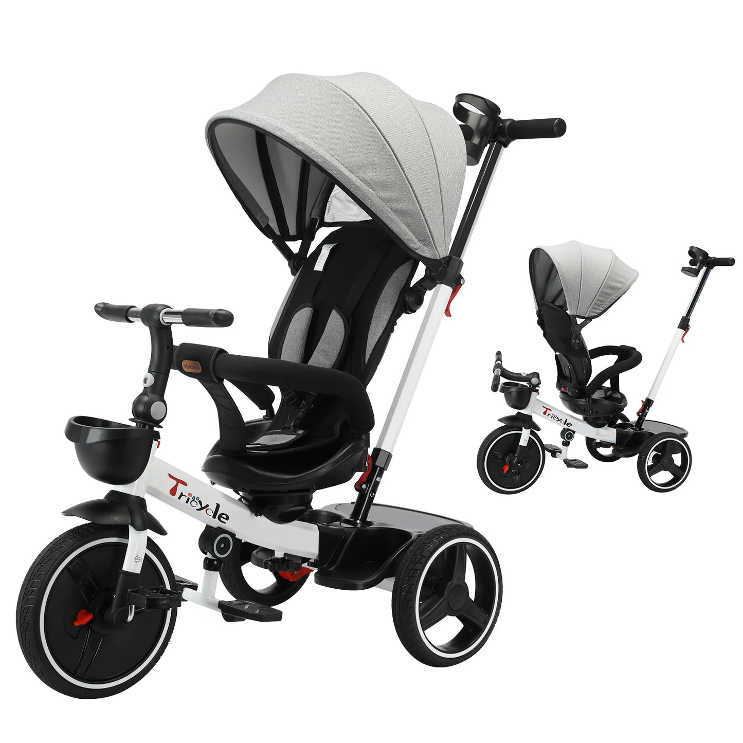 Ubravoo 5-in-1 Baby Stroller Tricycle Ride-On Bike with Adjustable Canopy – Convertible Trike for Kids 1-5 Years