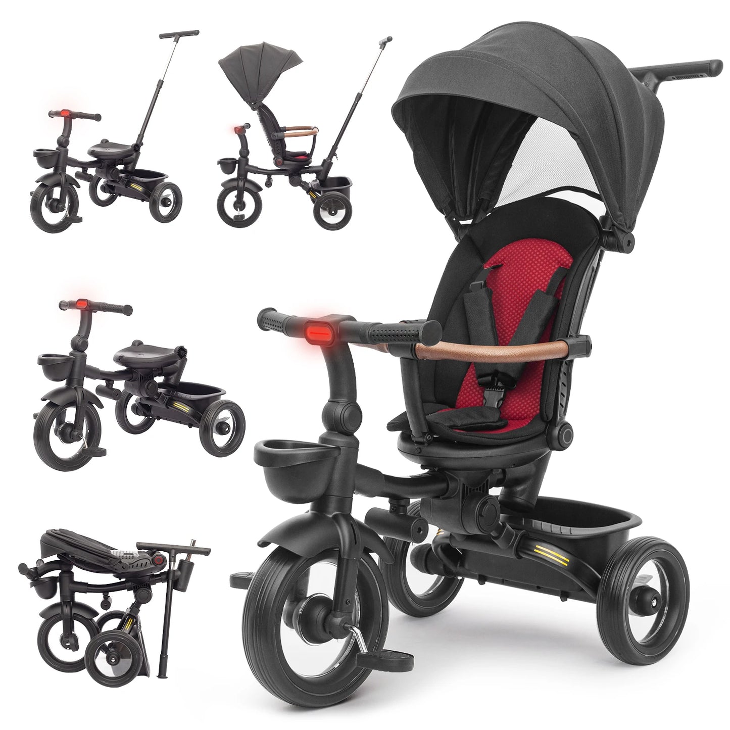 7-in-1 Foldable Baby Tricycle with Canopy & Headlights – Kids Trike 6 Months to 5 Years