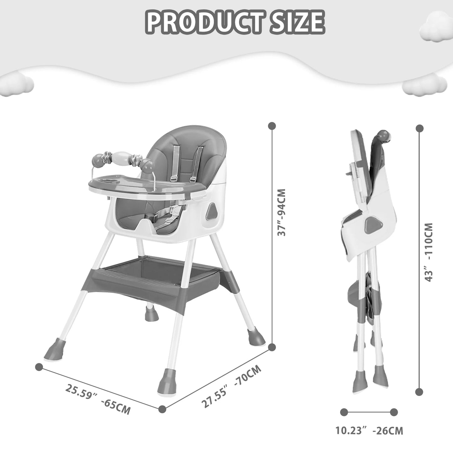 Foldable Baby High Chair with Anti-Slip Pad & Toy Rack – Easy Clean Feeding Chair 6+ Months