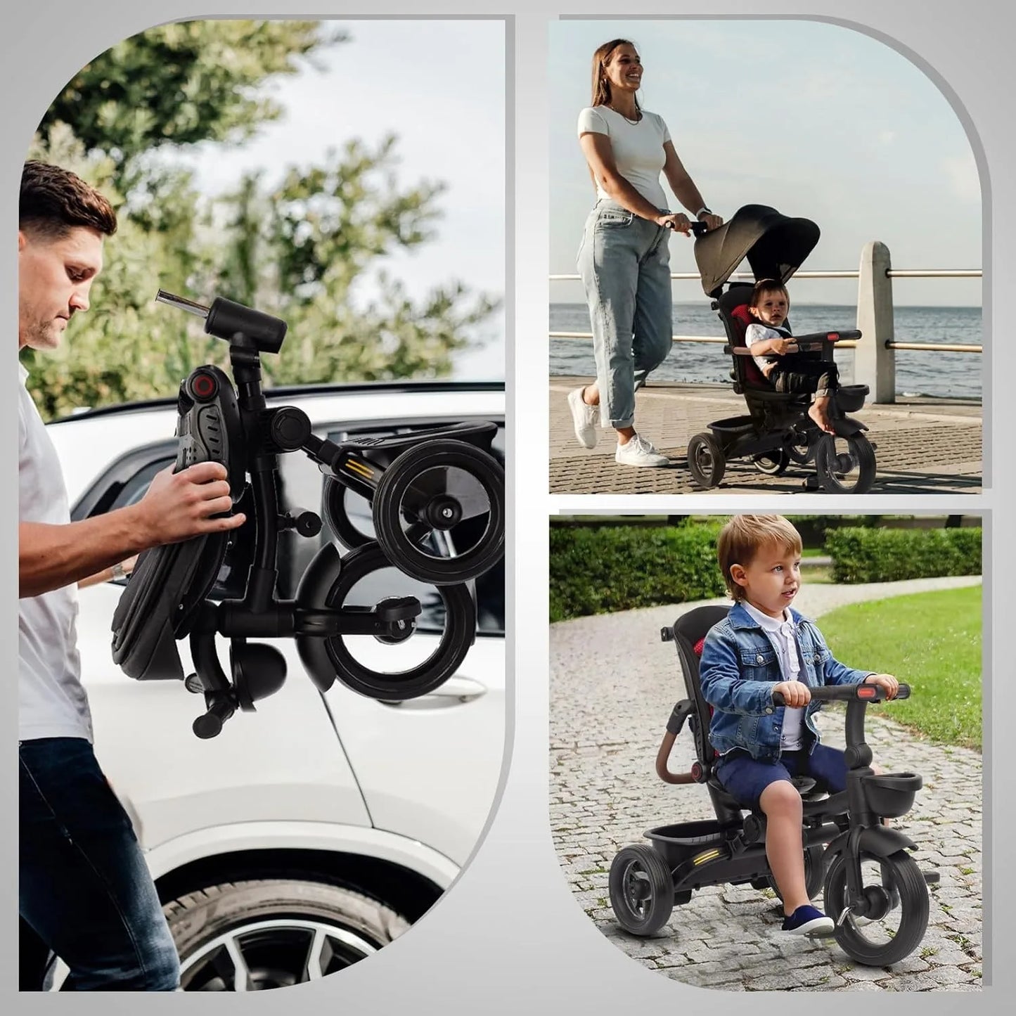 7-in-1 Foldable Baby Tricycle with Canopy & Headlights – Kids Trike 6 Months to 5 Years