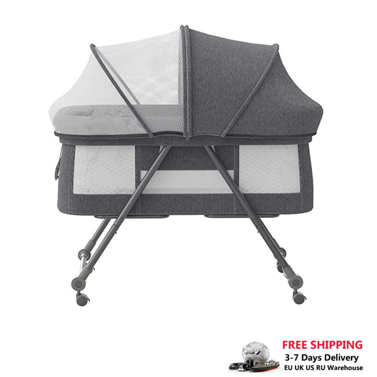 Baby Grab-and-Go Travel Cot with Mattress & Silent Wheels – Rocking Convertible Crib XYT-001