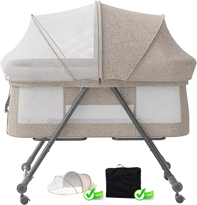 Baby Grab-and-Go Travel Cot with Mattress & Silent Wheels – Rocking Convertible Crib XYT-001