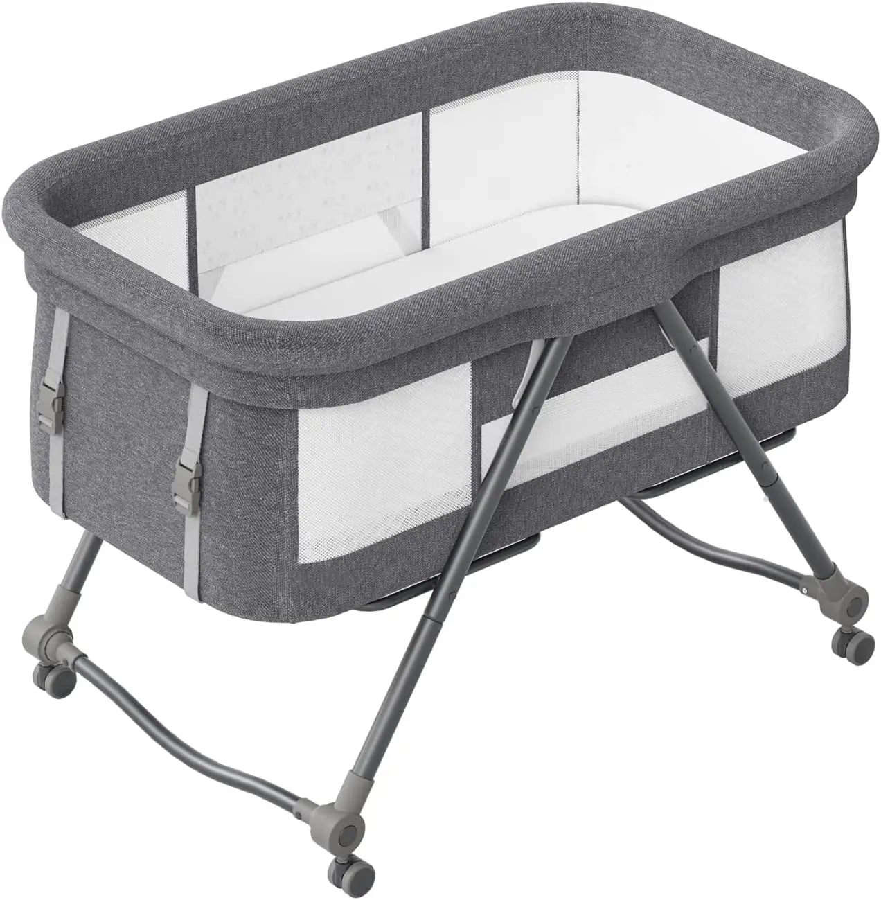 Baby Grab-and-Go Travel Cot with Mattress & Silent Wheels – Rocking Convertible Crib XYT-001