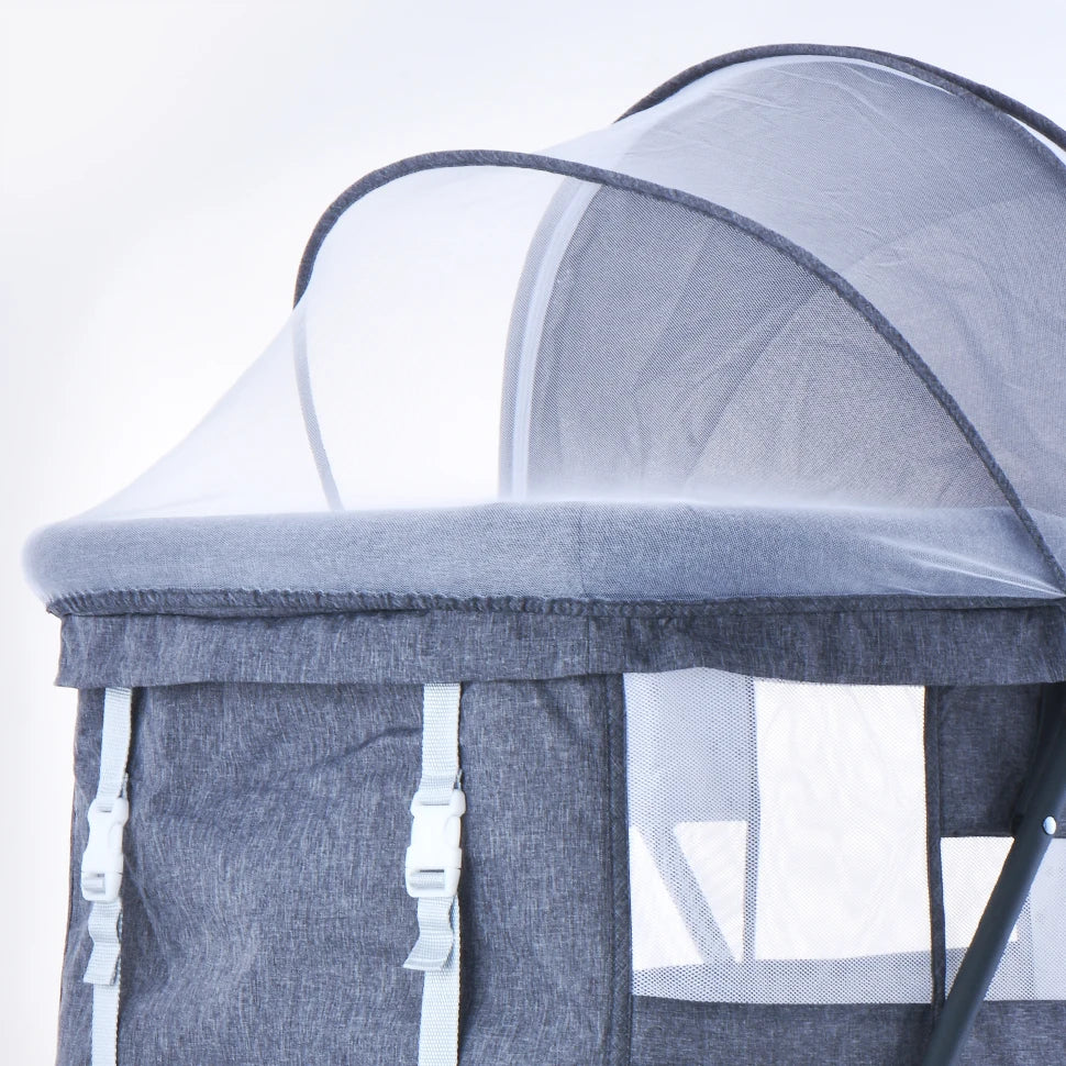 Baby Grab-and-Go Travel Cot with Mattress & Silent Wheels – Rocking Convertible Crib XYT-001