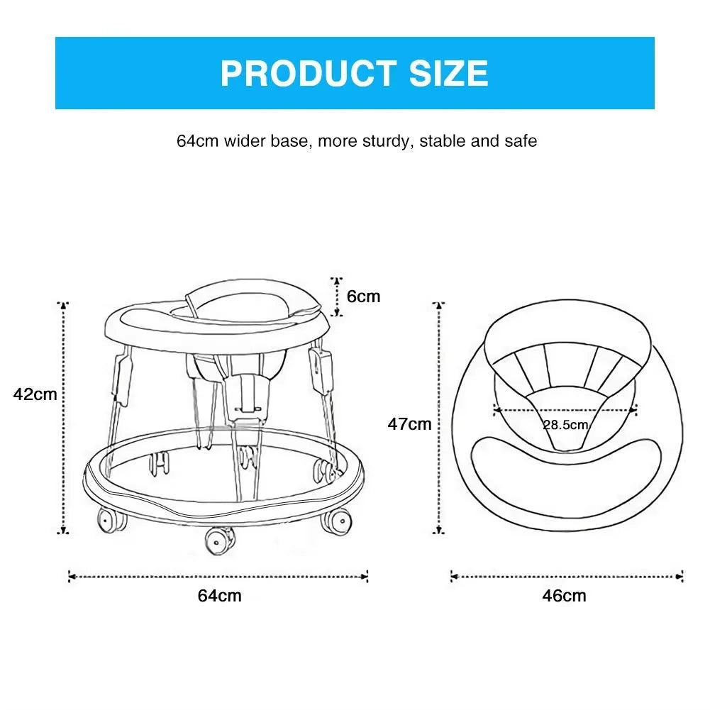Adjustable Baby Walker for Girls & Boys – Folding Anti-Rollover Design with Easy-Clean Tray (6–18 Months)
