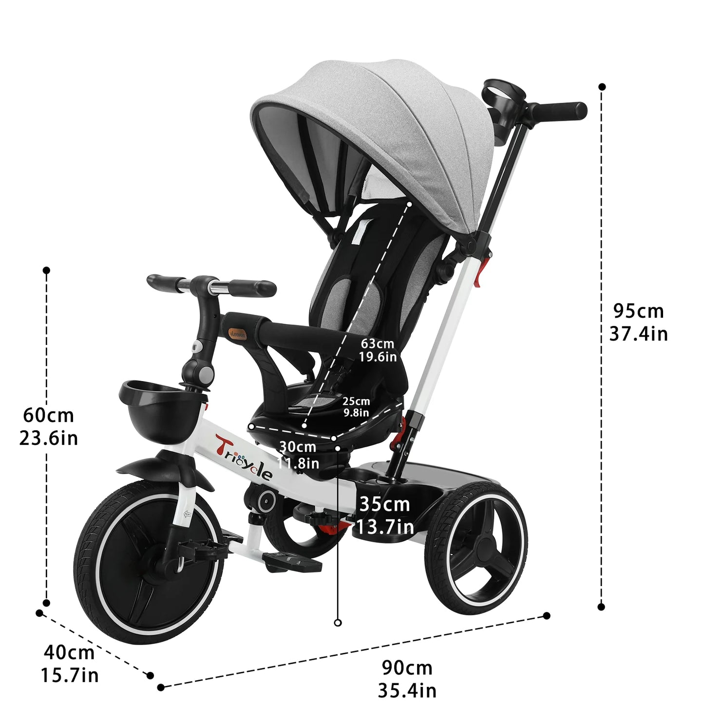 Ubravoo 5-in-1 Baby Stroller Tricycle Ride-On Bike with Adjustable Canopy – Convertible Trike for Kids 1-5 Years