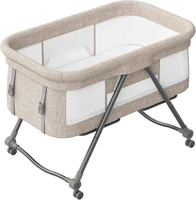 Baby Grab-and-Go Travel Cot with Mattress & Silent Wheels – Rocking Convertible Crib XYT-001