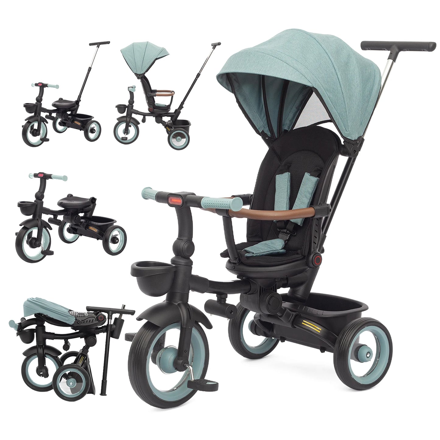 7-in-1 Foldable Baby Tricycle with Canopy & Headlights – Kids Trike 6 Months to 5 Years