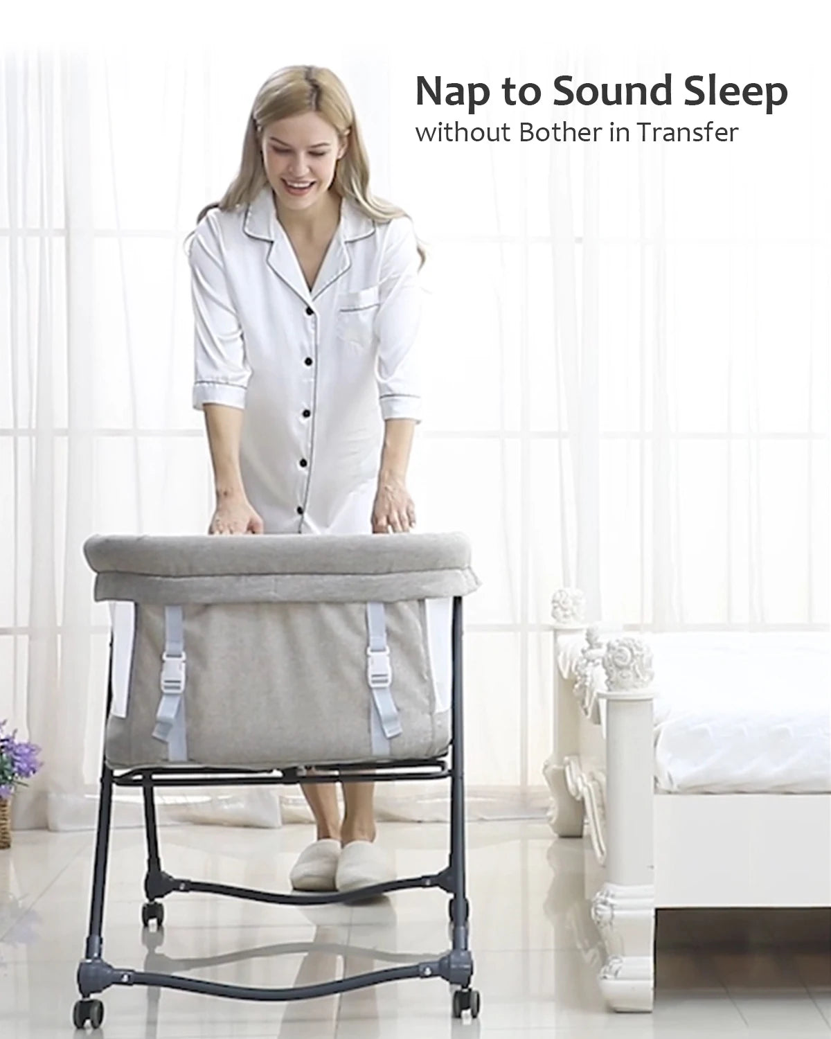 Baby Grab-and-Go Travel Cot with Mattress & Silent Wheels – Rocking Convertible Crib XYT-001