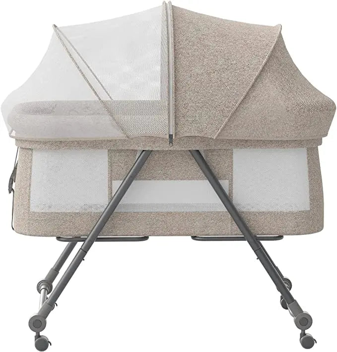 Baby Grab-and-Go Travel Cot with Mattress & Silent Wheels – Rocking Convertible Crib XYT-001