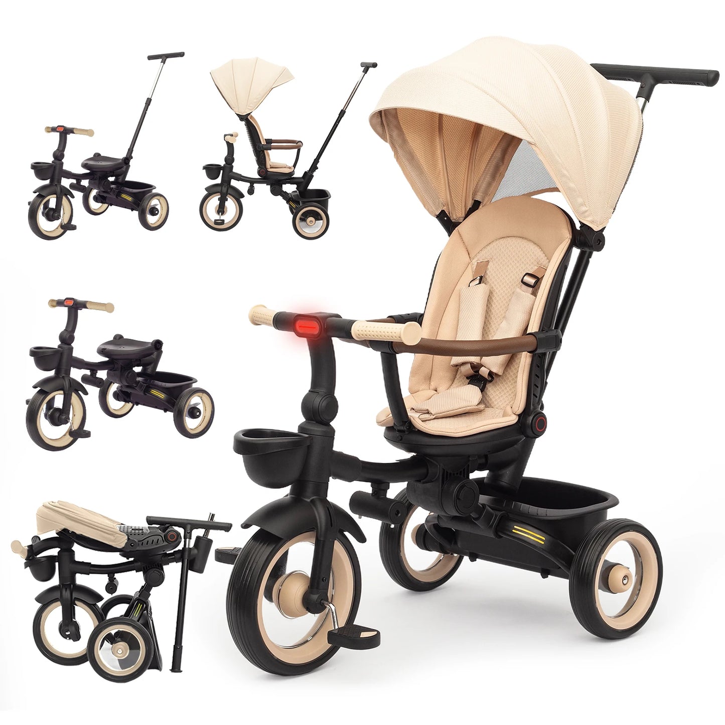 7-in-1 Foldable Baby Tricycle with Canopy & Headlights – Kids Trike 6 Months to 5 Years
