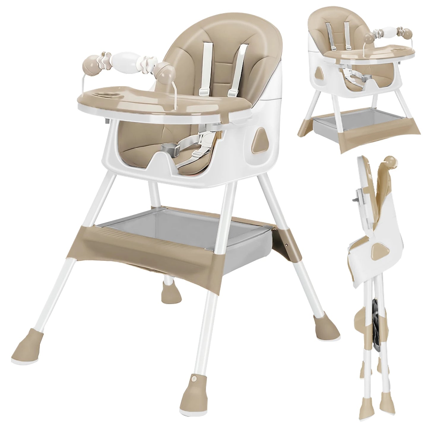 Foldable Baby High Chair with Anti-Slip Pad & Toy Rack – Easy Clean Feeding Chair 6+ Months