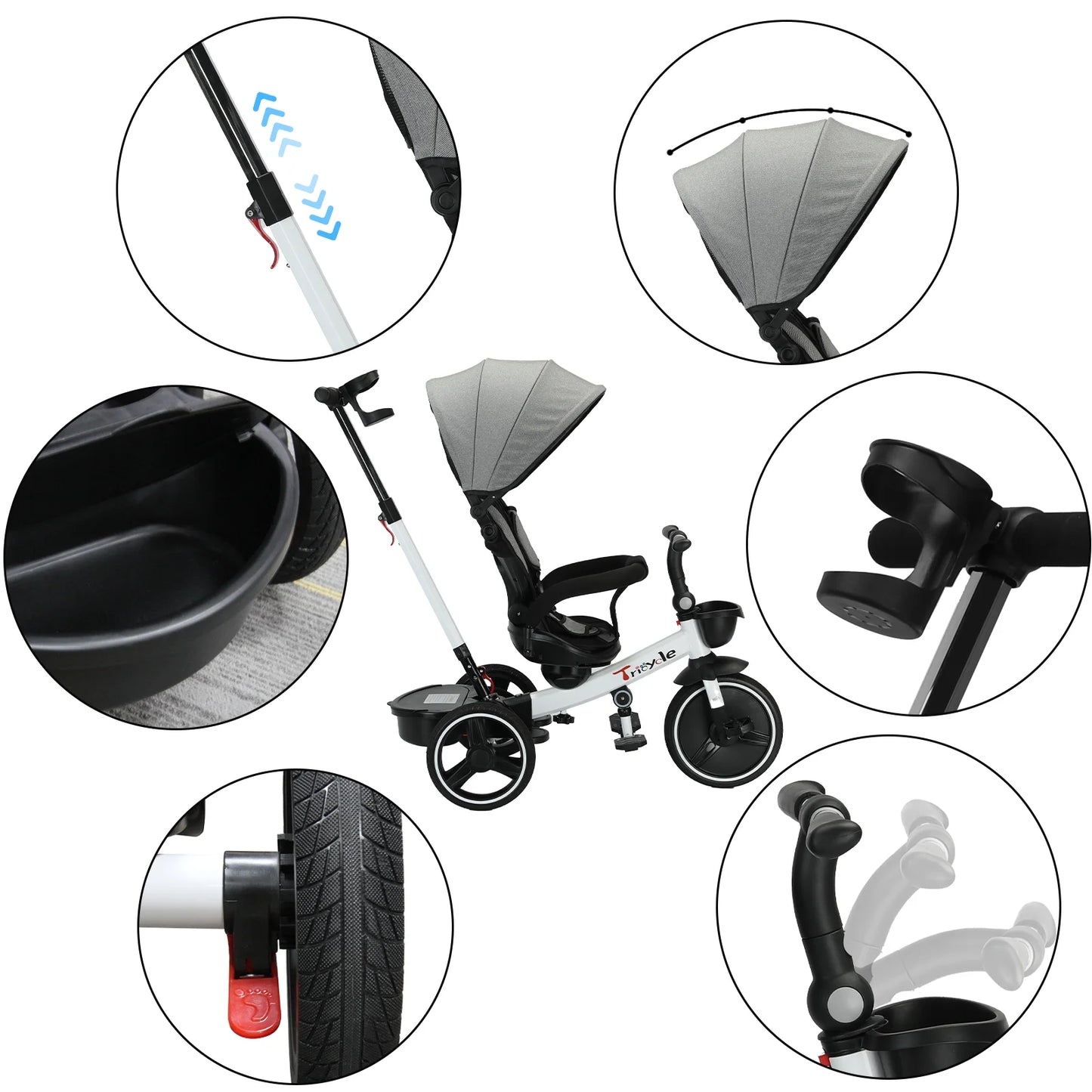 Ubravoo 5-in-1 Baby Stroller Tricycle Ride-On Bike with Adjustable Canopy – Convertible Trike for Kids 1-5 Years