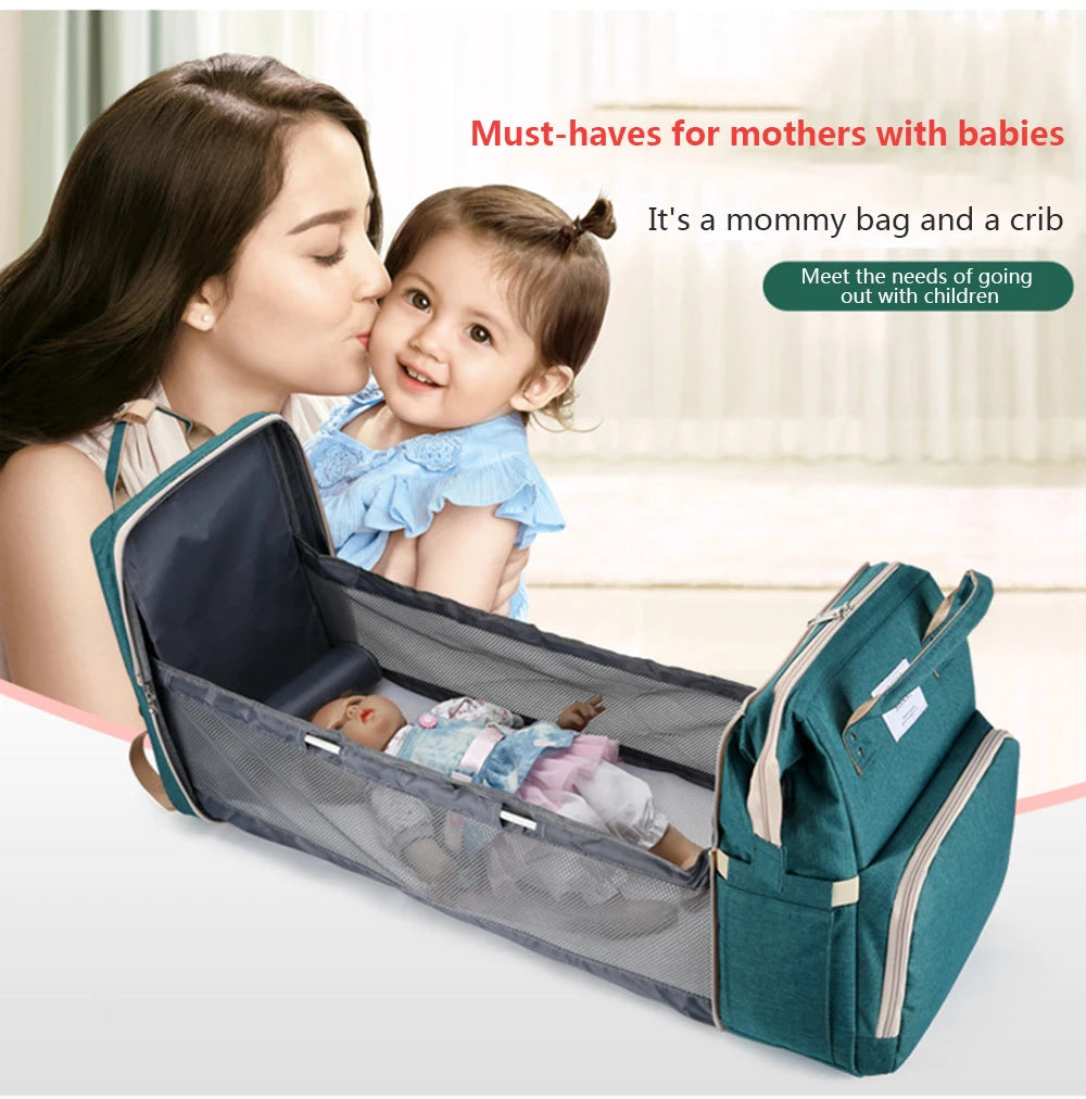 Folding Mommy Bag & Portable Baby Crib – Large-Capacity Lightweight Baby Backpack for Moms