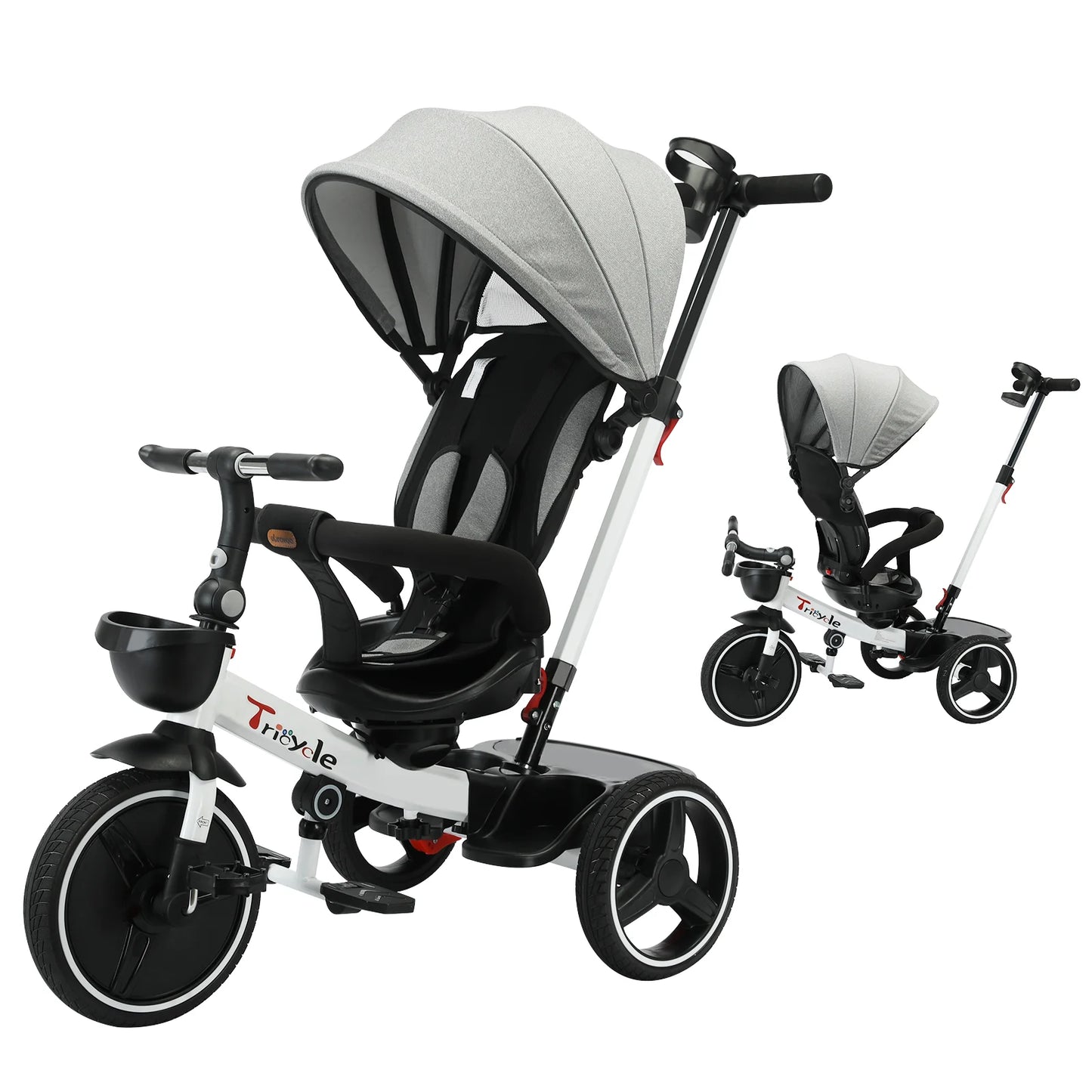 Ubravoo 5-in-1 Baby Stroller Tricycle Ride-On Bike with Adjustable Canopy – Convertible Trike for Kids 1-5 Years