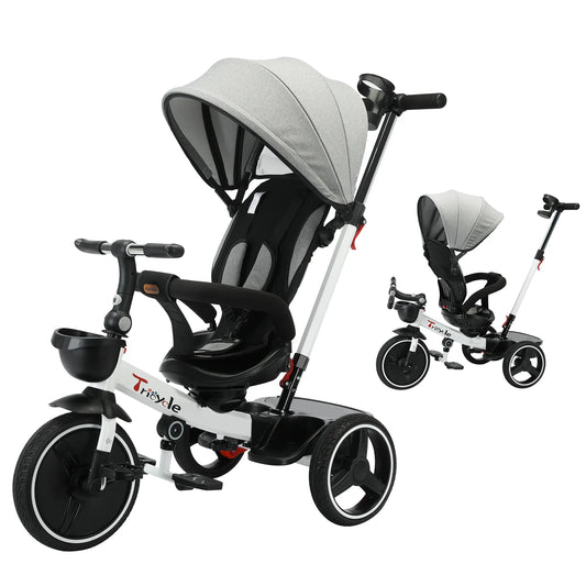 Ubravoo 5-in-1 Baby Stroller Tricycle Ride-On Bike with Adjustable Canopy – Convertible Trike for Kids 1-5 Years