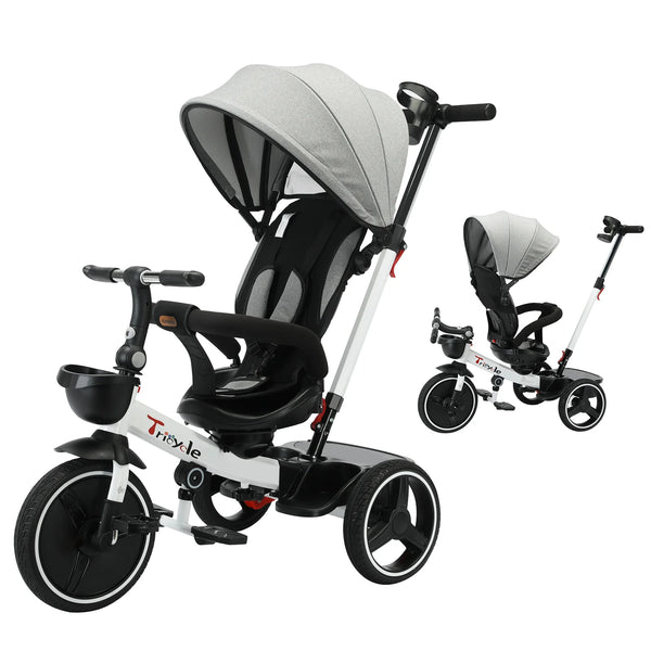 Ubravoo 5-in-1 Baby Stroller Tricycle Ride-On Bike with Adjustable Canopy – Convertible Trike for Kids 1-5 Years