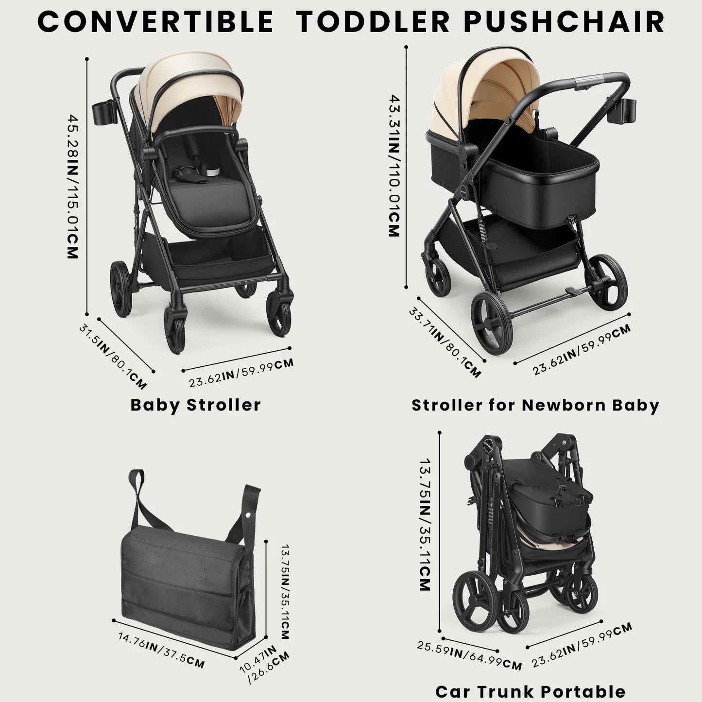 2-in-1 Baby Pushchair Travel System – Foldable Pram with Reversible Seat (0–36 Months)