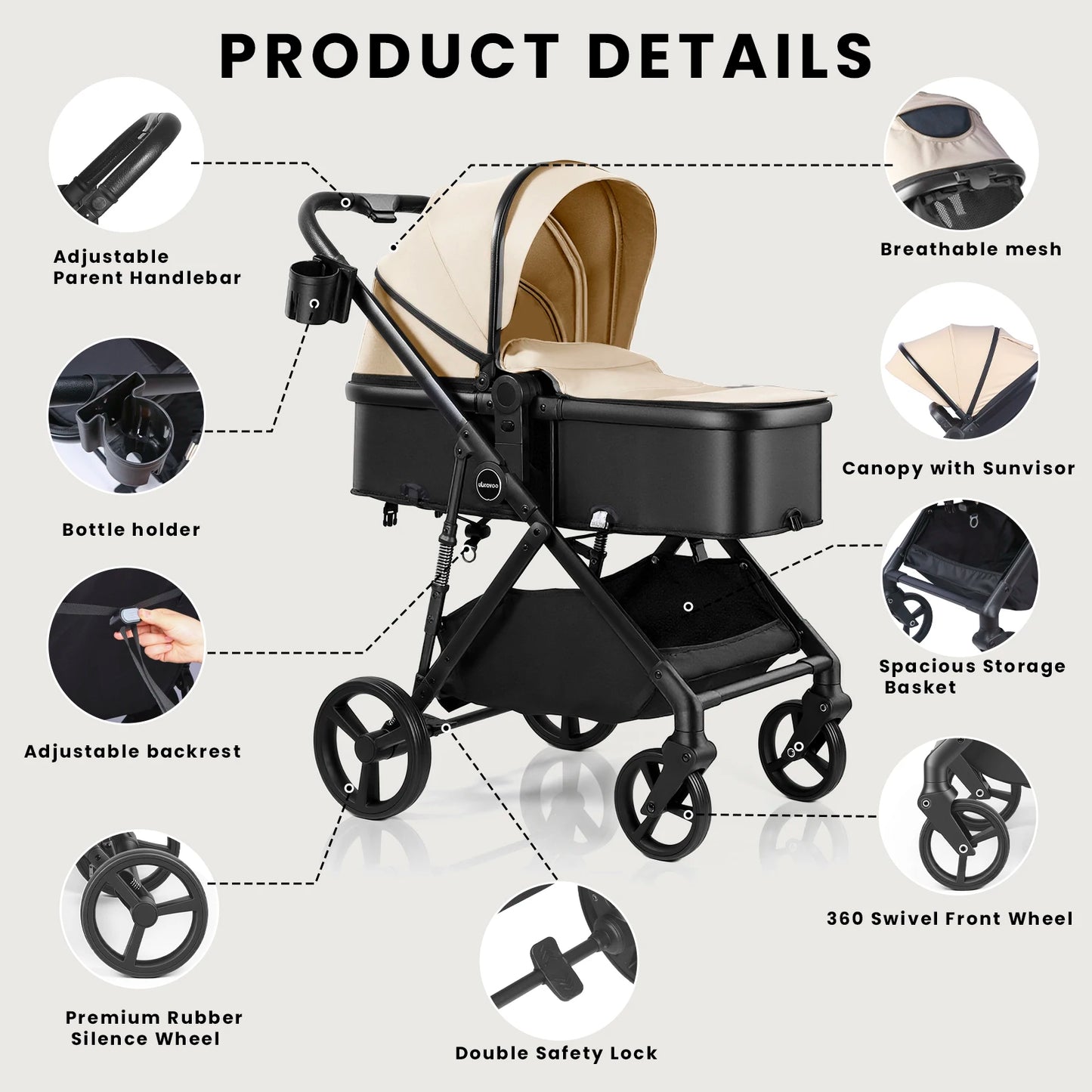 2-in-1 Baby Pushchair Travel System – Foldable Pram with Reversible Seat (0–36 Months)