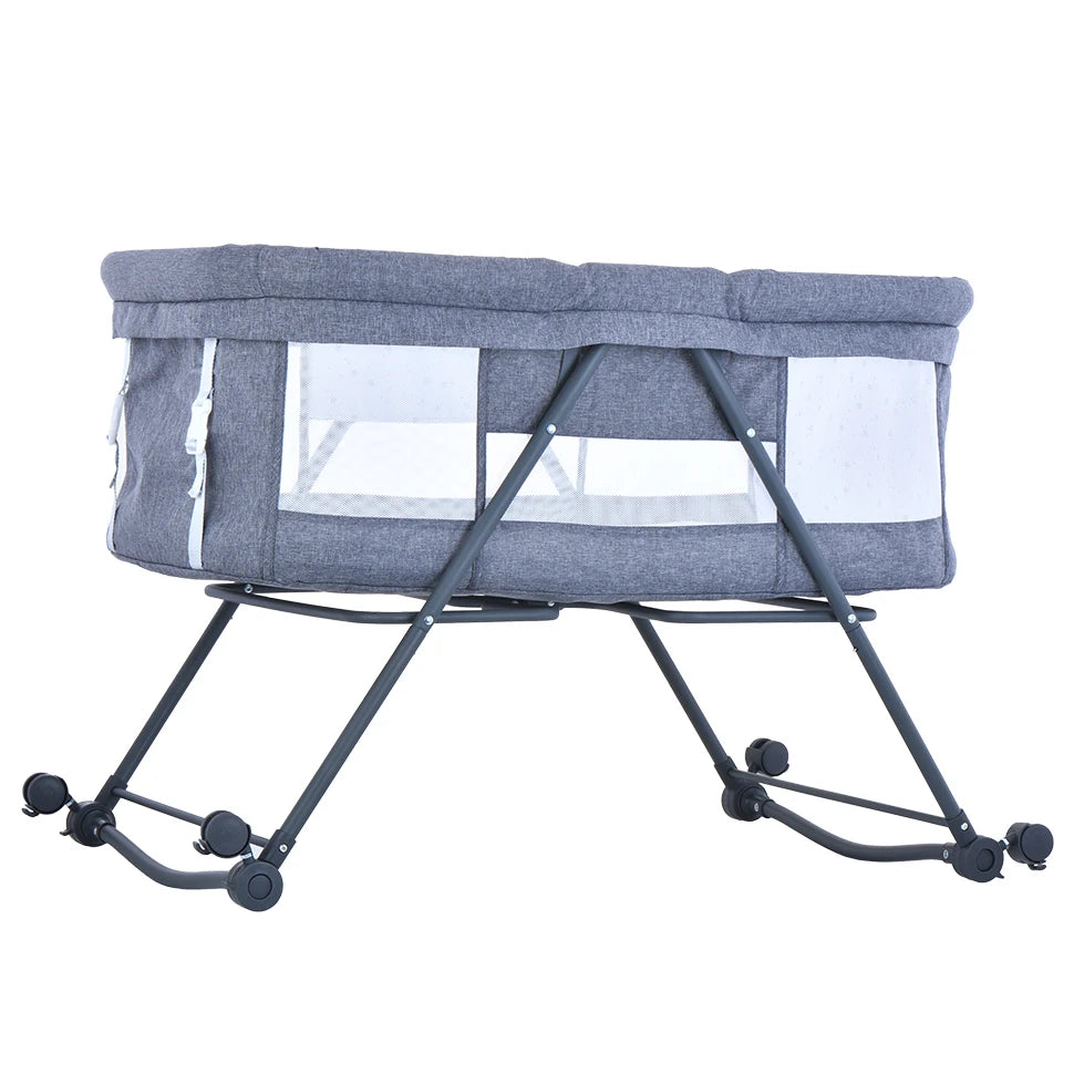 Baby Grab-and-Go Travel Cot with Mattress & Silent Wheels – Rocking Convertible Crib XYT-001