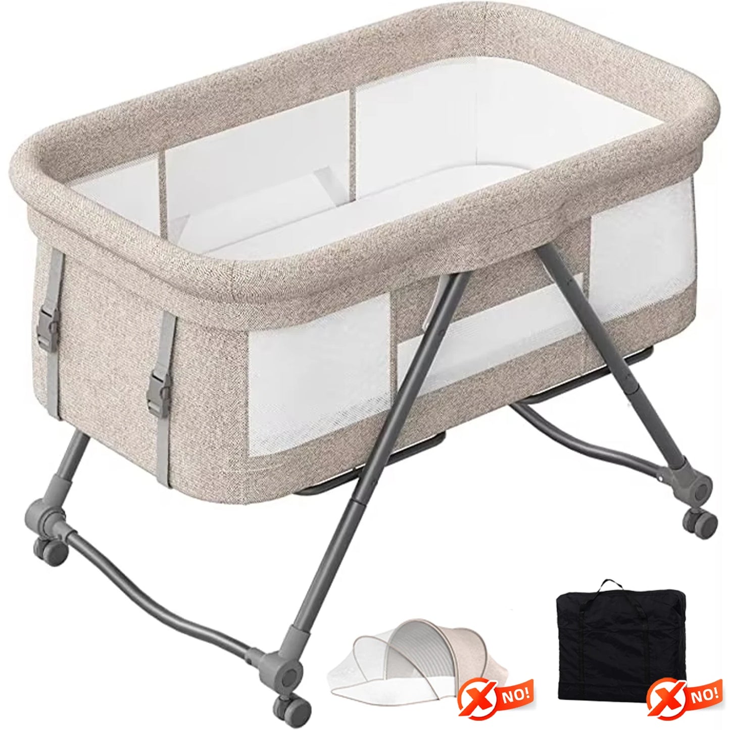 Baby Grab-and-Go Travel Cot with Mattress & Silent Wheels – Rocking Convertible Crib XYT-001
