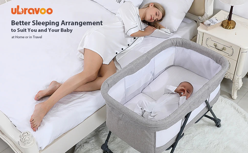 Baby Grab-and-Go Travel Cot with Mattress & Silent Wheels – Rocking Convertible Crib XYT-001