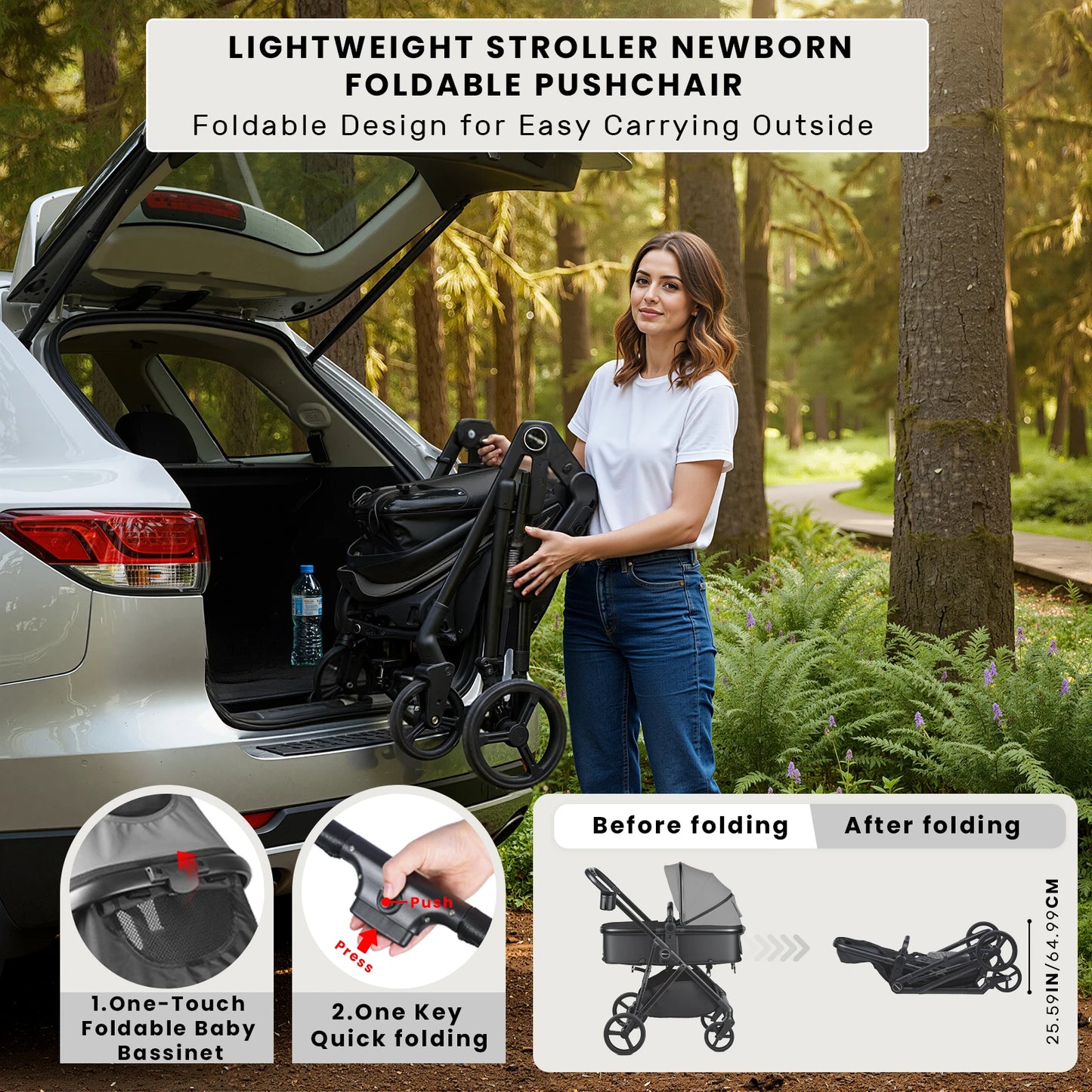 2-in-1 Baby Pushchair Travel System – Foldable Pram with Reversible Seat (0–36 Months)