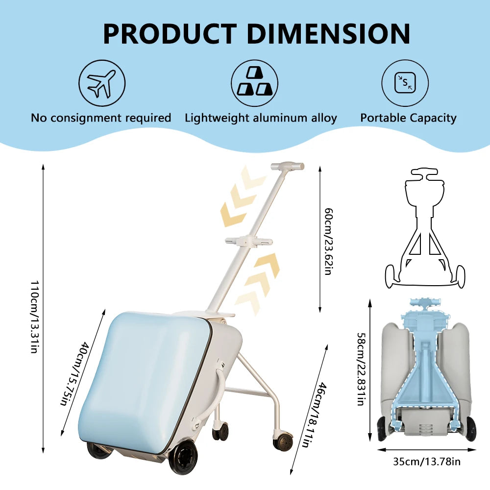 Kids Ride-On Suitcase with Wheels – Portable Carry-On Luggage with 360° Spinner Wheels
