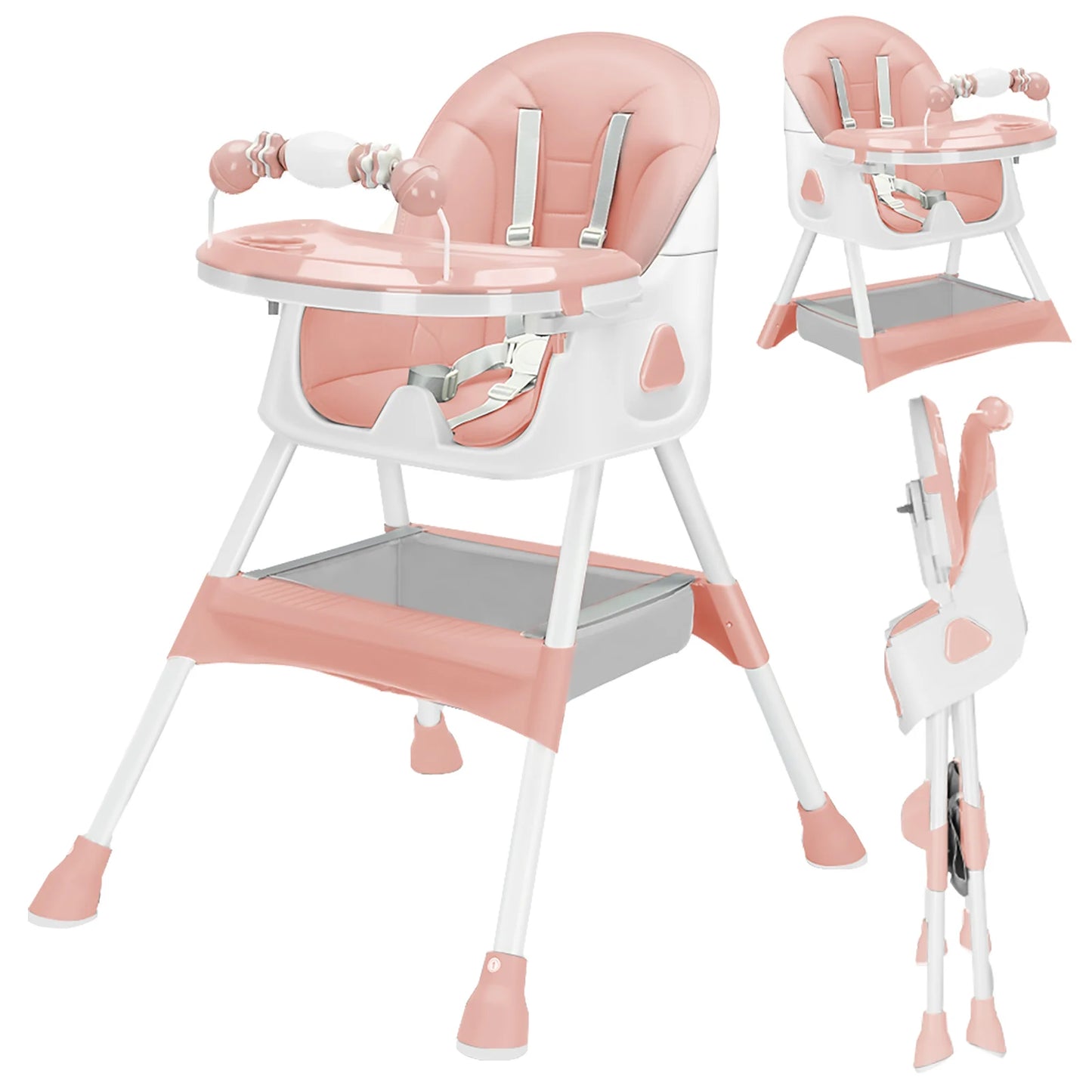 Foldable Baby High Chair with Anti-Slip Pad & Toy Rack – Easy Clean Feeding Chair 6+ Months