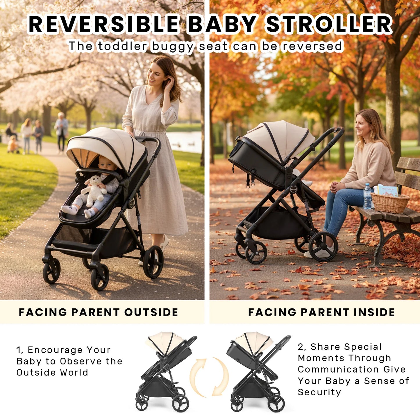 2-in-1 Baby Pushchair Travel System – Foldable Pram with Reversible Seat (0–36 Months)