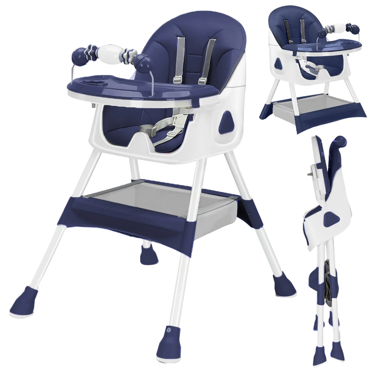 Foldable Baby High Chair with Anti-Slip Pad & Toy Rack – Easy Clean Feeding Chair 6+ Months