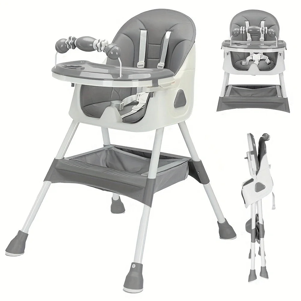 Foldable Baby High Chair with Anti-Slip Pad & Toy Rack – Easy Clean Feeding Chair 6+ Months