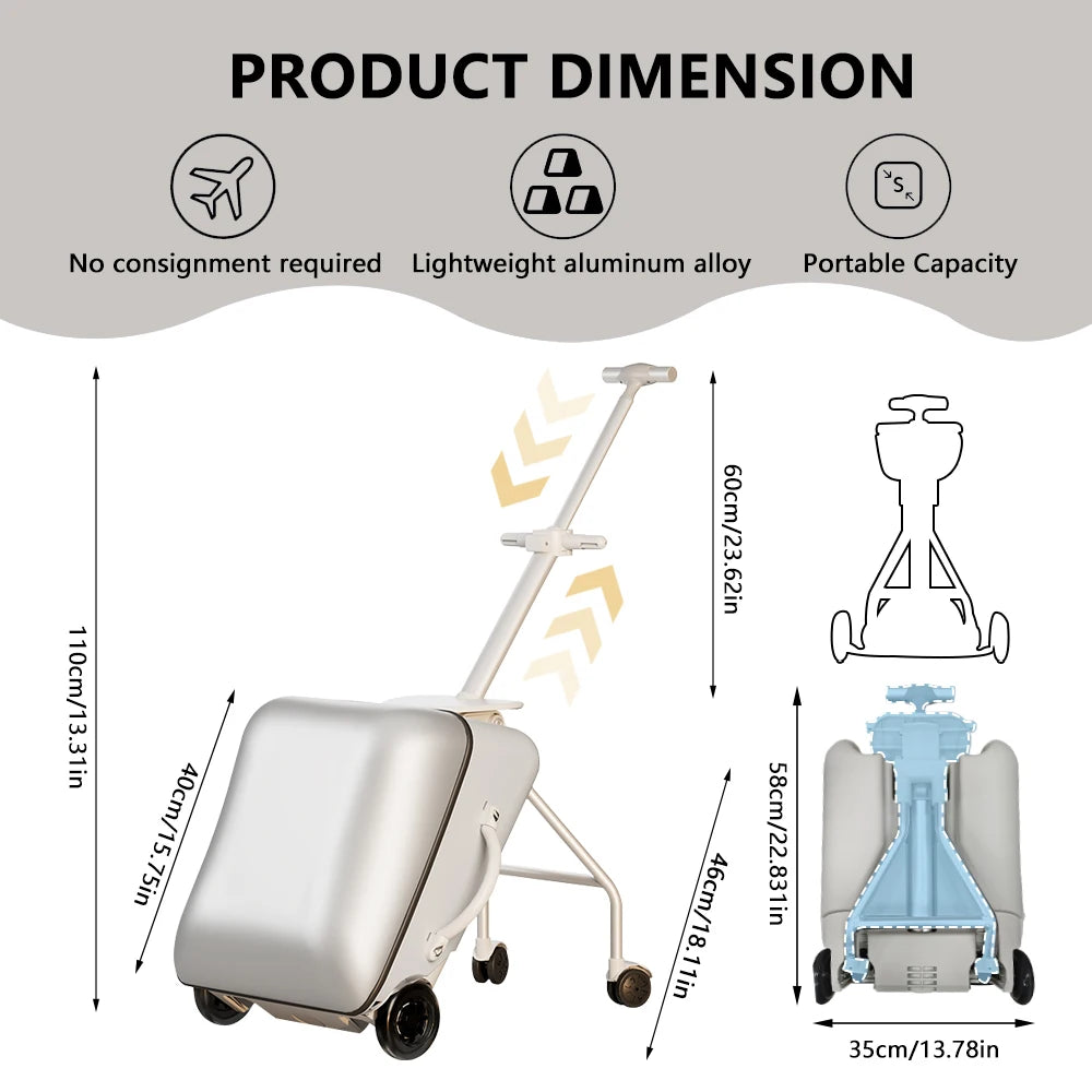 Kids Ride-On Suitcase with Wheels – Portable Carry-On Luggage with 360° Spinner Wheels