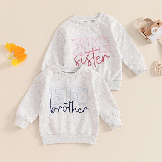 Lioraitiin Brother Sister Matching Sweatshirts – Kids Embroidered Crew Neck Long Sleeve Pullover