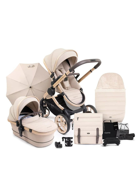 iCandy Peach 7 Luxury Pushchair Bundle – Complete Baby Stroller Set (Biscotti)